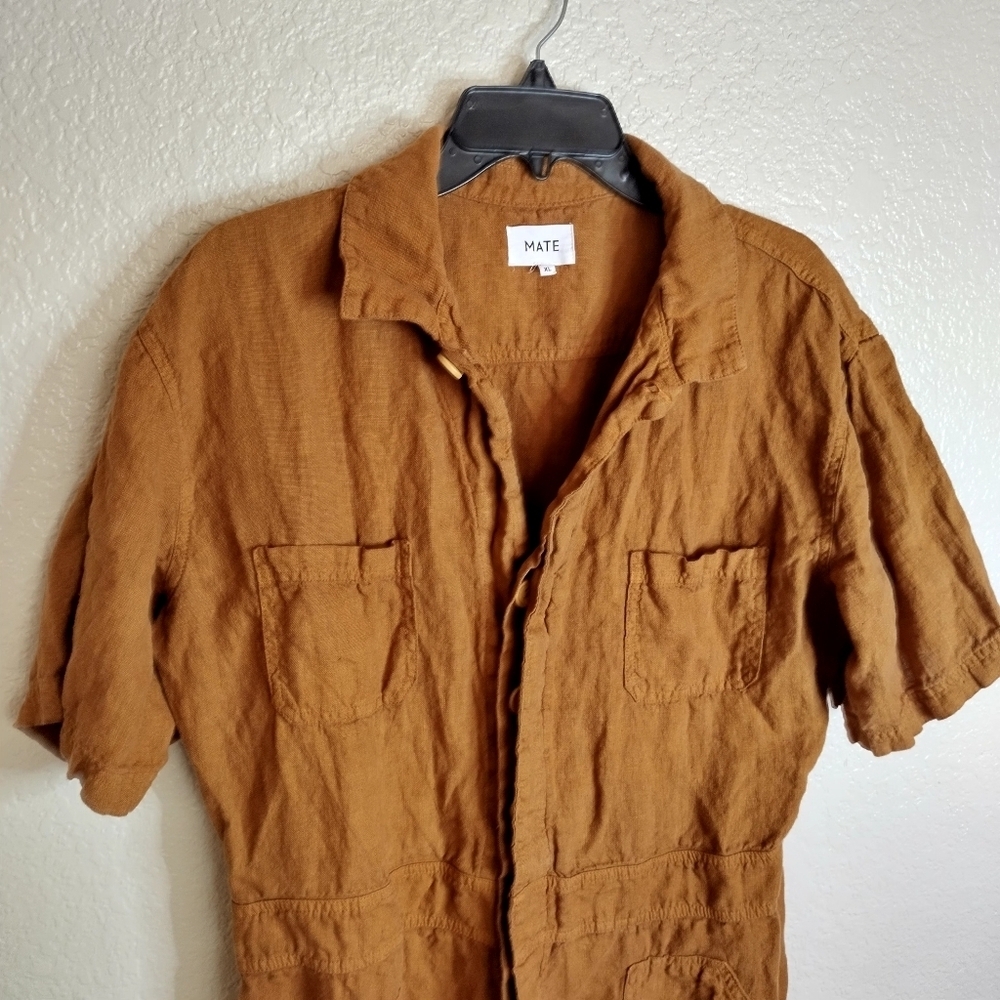 Casual Linen-Blend Utility Jumpsuit - Brown - Picture 3 of 11